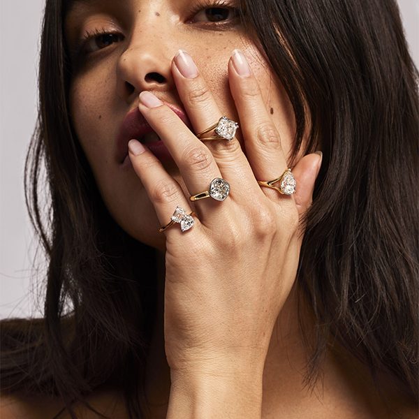 Model wearing Sky Rock Rings