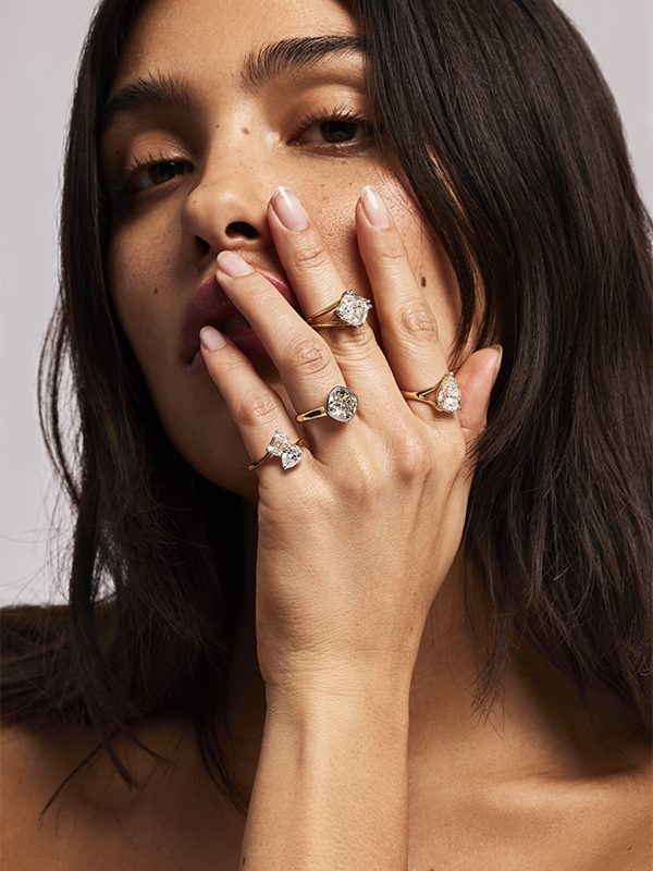 Model wearing Sky Rock Rings