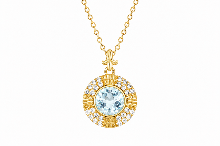 H.AZEEM London Historic Royal Palaces Jewel Blue Topaz Clock Necklace, £150