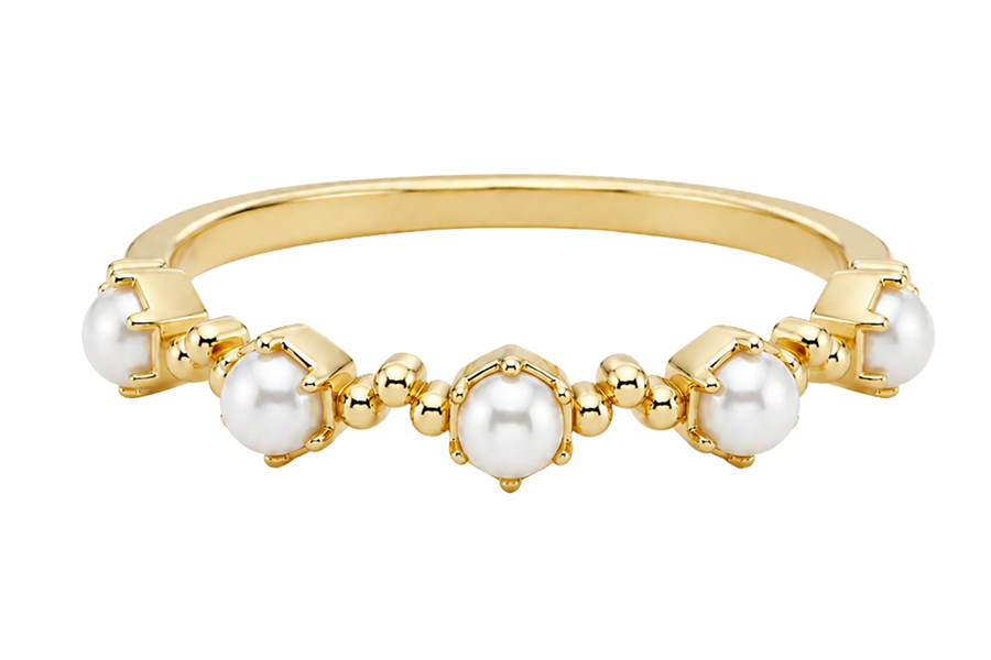 H.AZEEM London Historic Royal Palaces Jewel Gold Pearl Stacking Ring - £75