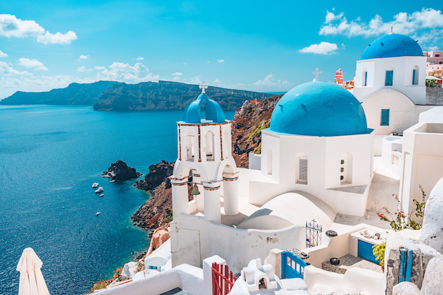 Greece island of Santorini, famous Europe travel destination. Greek village landscape.